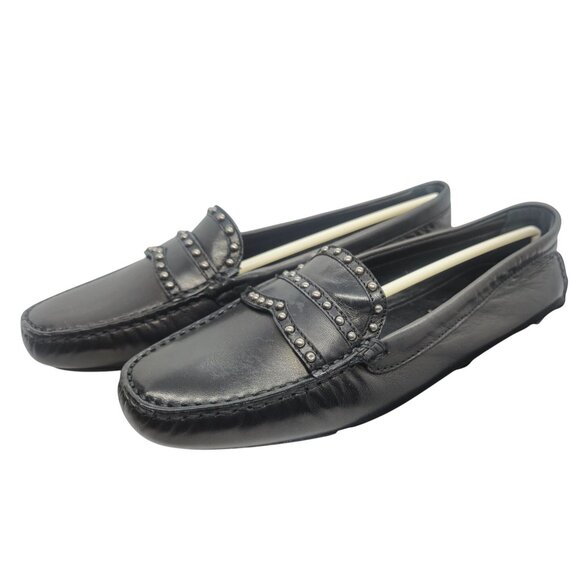 Prada Black Leather Studded Loafers Size 38.5 In Original Box - Picture 2 of 6